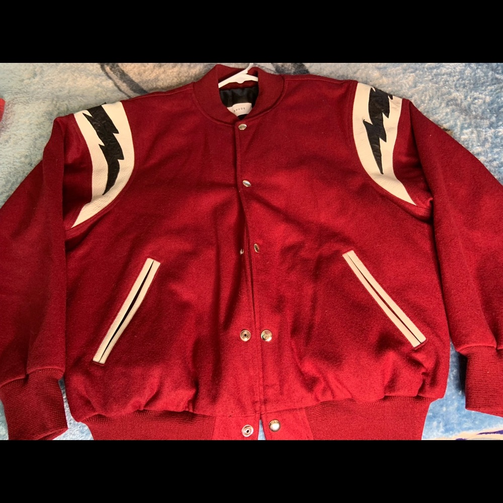 Rhude Red Wool Varsity Bomber Jacket